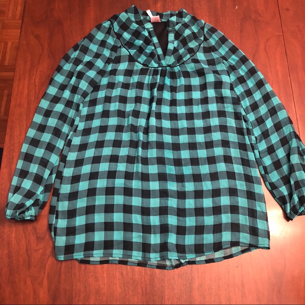 Teal and black checkered tunic